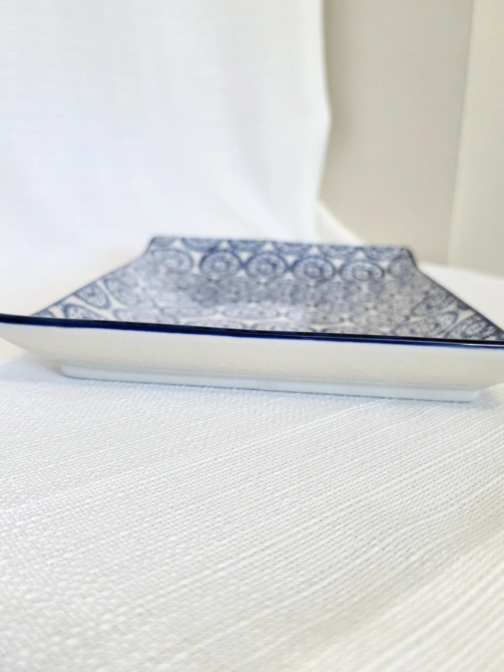 Pier 1 Stoneware Tray Platter Blue White 12x8 Curved Edge Dish Vanity Dresser
